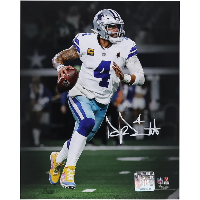 Dak Prescott Dallas Cowboys Autographed 8" x 10" Rolling Out Spotlight Photograph