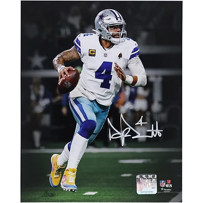 Dak Prescott Dallas Cowboys Autographed 8" x 10" Rolling Out Spotlight Photograph