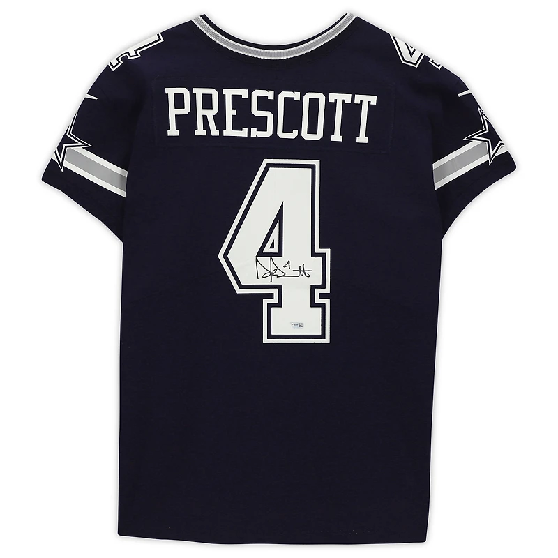 Maillot Nike Elite bleu marine autographié par Dak Prescott des Dallas Cowboys