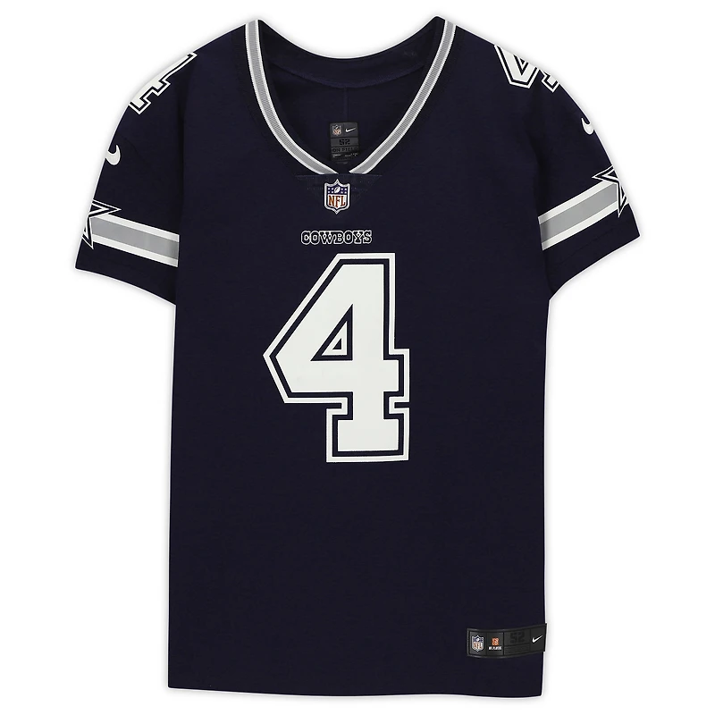 Maillot Nike Elite bleu marine autographié par Dak Prescott des Dallas Cowboys