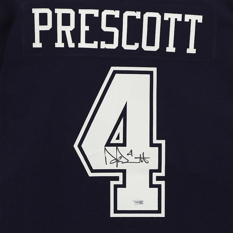Maillot Nike Elite bleu marine autographié par Dak Prescott des Dallas Cowboys