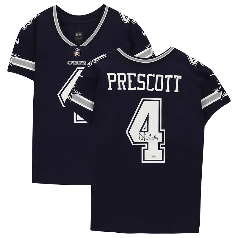 Maillot Nike Elite bleu marine autographié par Dak Prescott des Dallas Cowboys