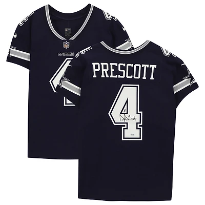 Maillot Nike Elite bleu marine autographié par Dak Prescott des Dallas Cowboys