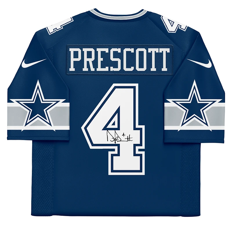 Maillot Nike Elite bleu marine autographié par Dak Prescott des Dallas Cowboys