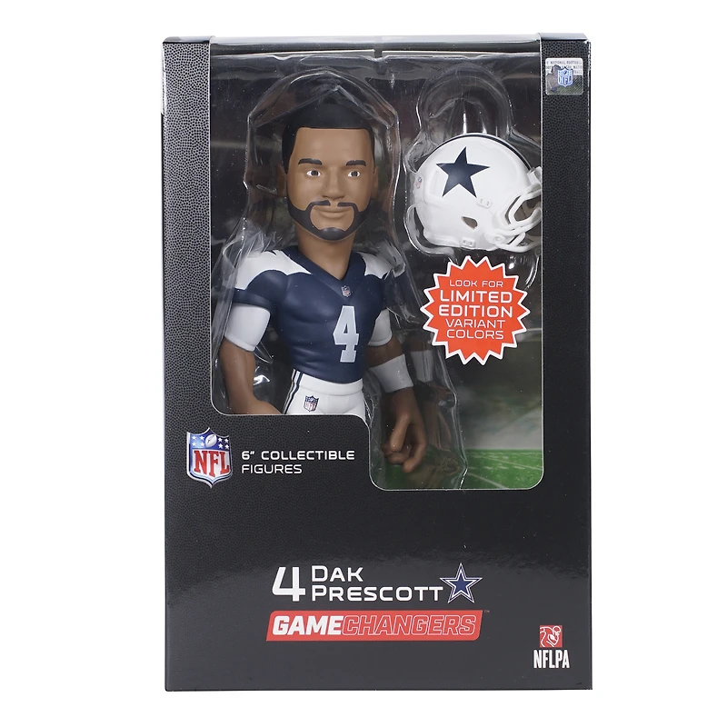 Figurine en vinyle GameChanger de 6 pouces de la série 2 des Cowboys de Dallas de Dak Prescott - Recherchez des variantes de couleurs unies rares