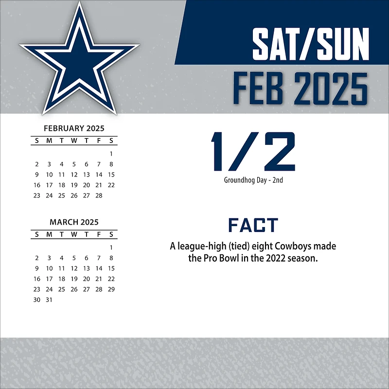 Calendrier de bureau Dallas Cowboys 2025 (boîte incluse)