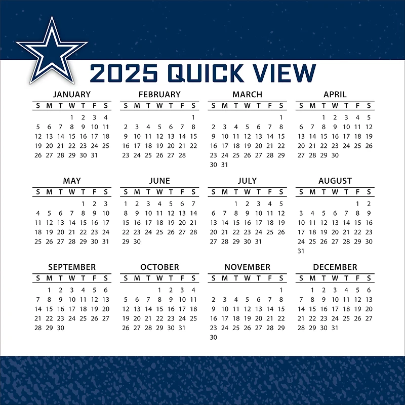 Calendrier de bureau Dallas Cowboys 2025 (boîte incluse)