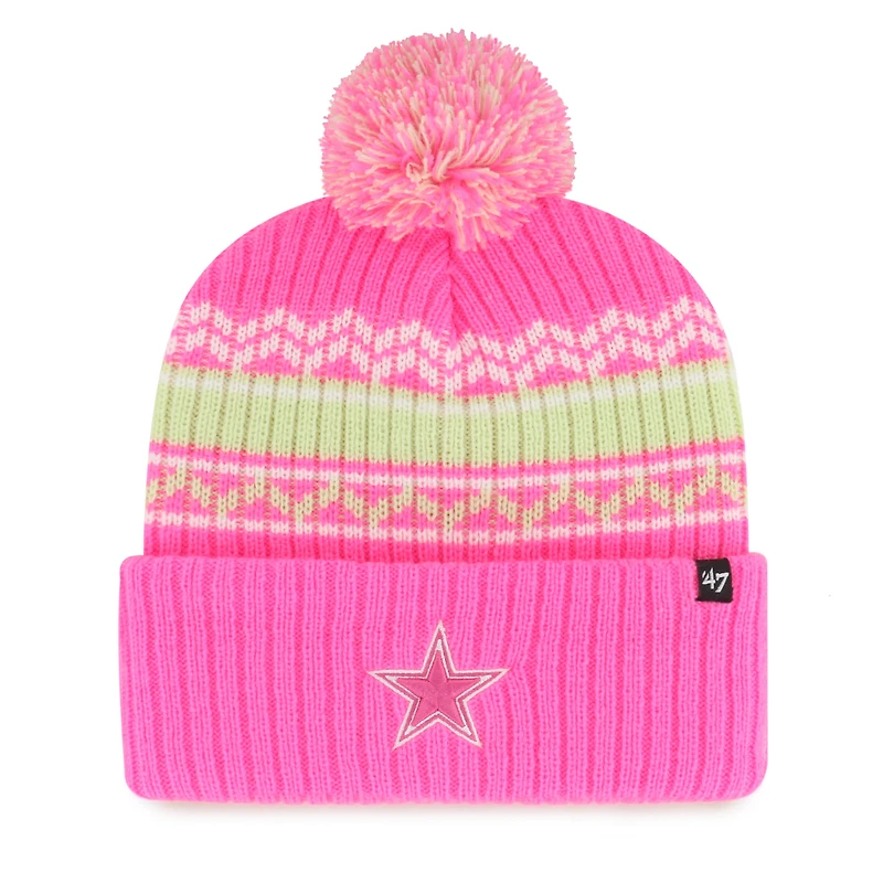 Dallas Cowboys '47 Female Youth NFL Girls Polar Vortex Cuffed Pom Knit - Pink