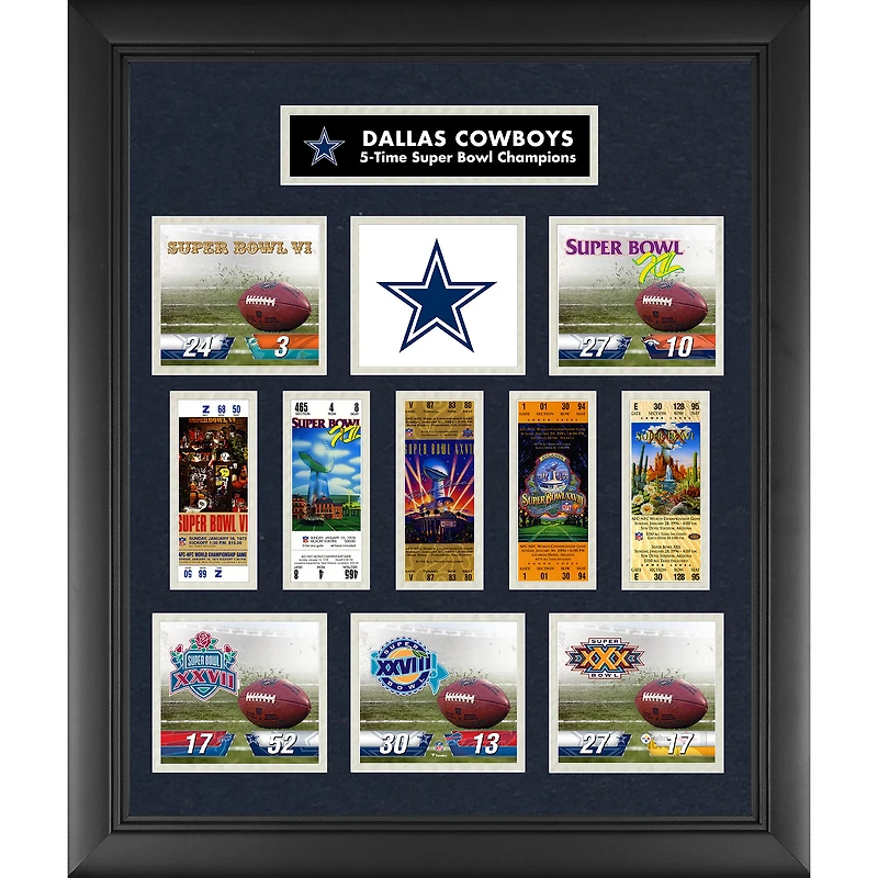 Réplique encadrée du billet et du score du Super Bowl des Dallas Cowboys - Édition limitée à 1 000 exemplaires