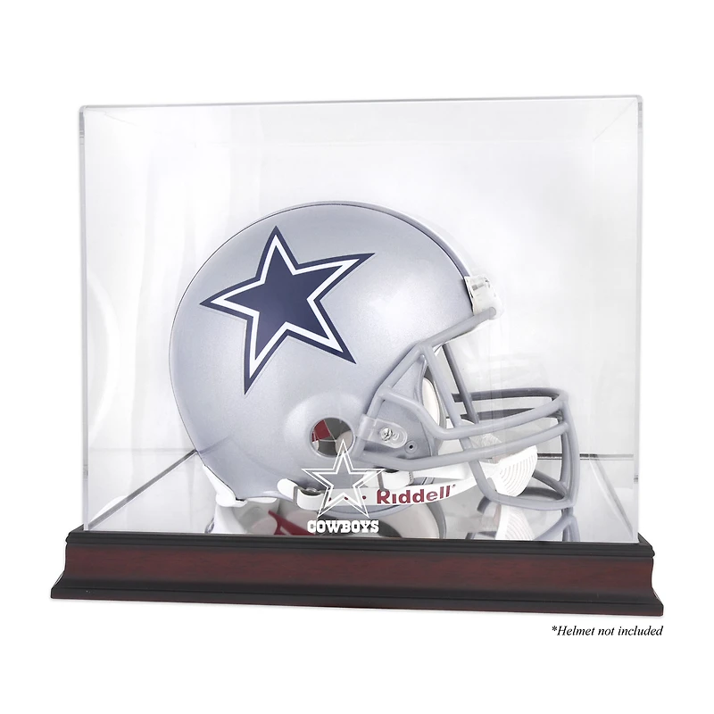 Vitrine de présentation du logo du casque des Cowboys de Dallas en acajou avec dos miroir