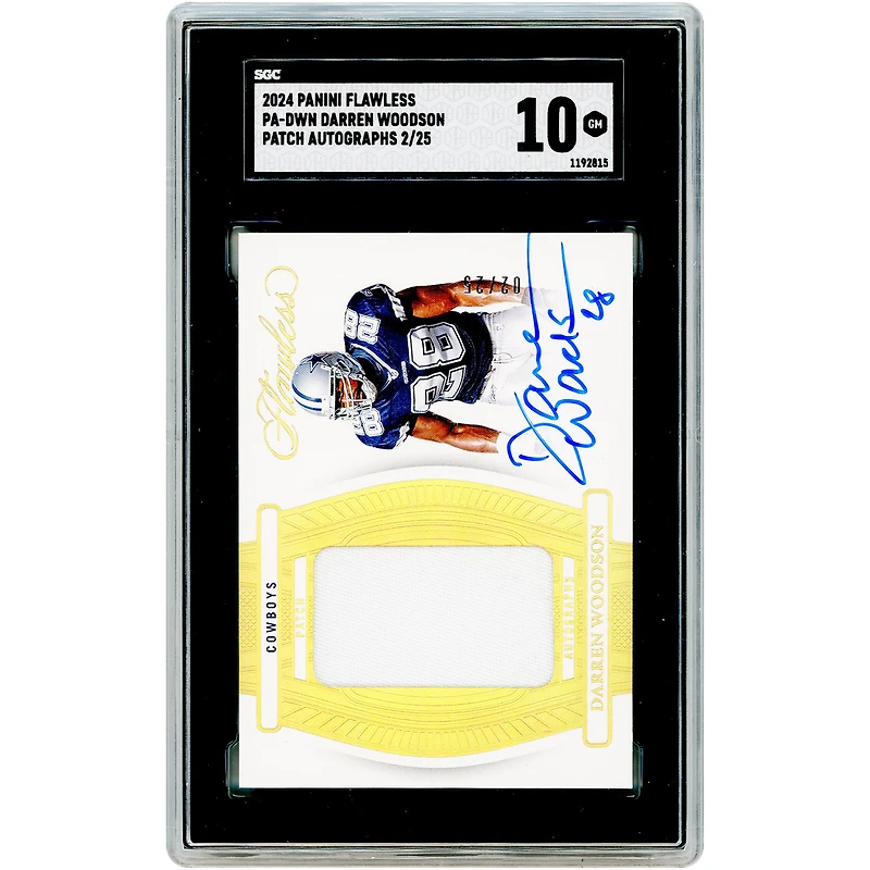 Darren Woodson Dallas Cowboys Autographed 2024 Panini Flawless Jumbo Patch Relic #PA-DWN #2/25 SGC Authenticated 10 Card