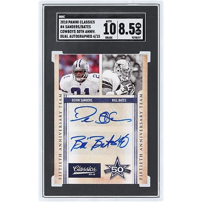 Deion Sanders & Bill Bates Dallas Cowboys Autographed 2010 Panini Classics Cowboys 50th Anniversary Dual #4 #4/15 SGC Authenticated 8.5/10 Card