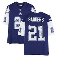 Maillot Mitchell & Ness Legacy 1995 bleu marine dédicacé par Deion Sanders des Cowboys de Dallas avec inscription « HOF 2011 »