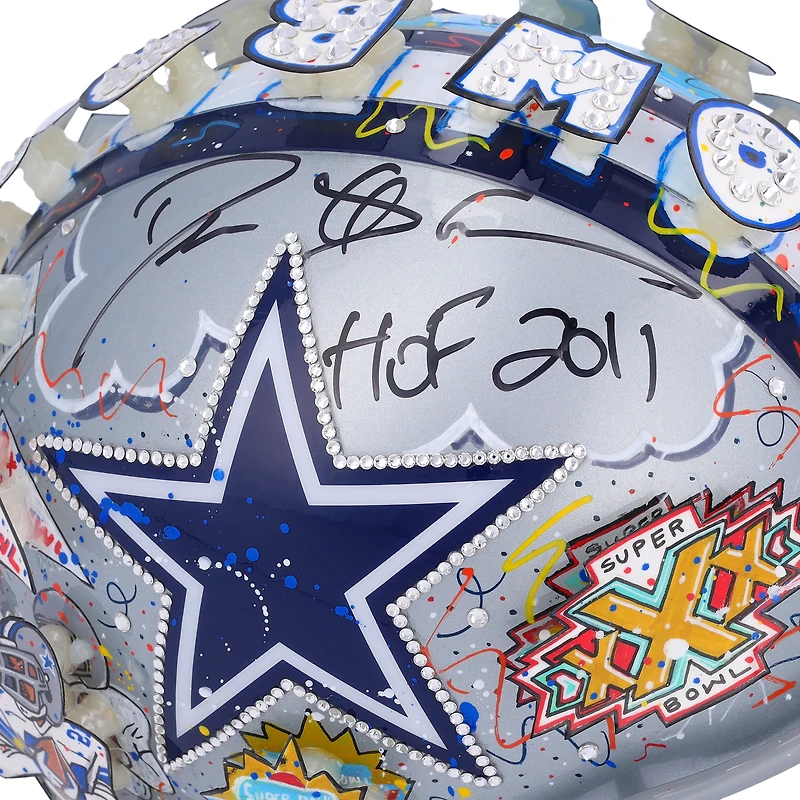 Deion Sanders Dallas Cowboys Autographed Riddell VSR4 Authentic Helmet with "HOF 2011" Inscription - Art by Charles Fazzino - RG13320877