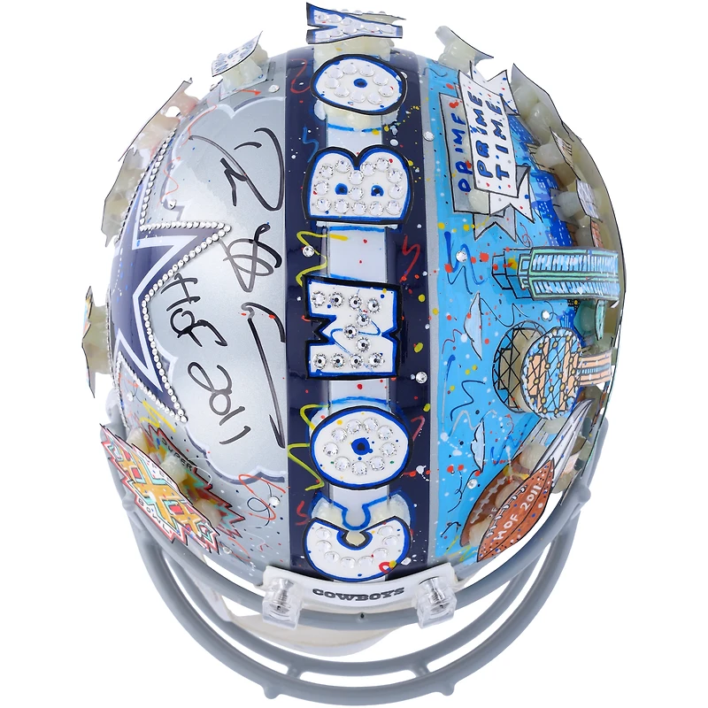 Deion Sanders Dallas Cowboys Autographed Riddell VSR4 Authentic Helmet with "HOF 2011" Inscription - Art by Charles Fazzino - RG13320877
