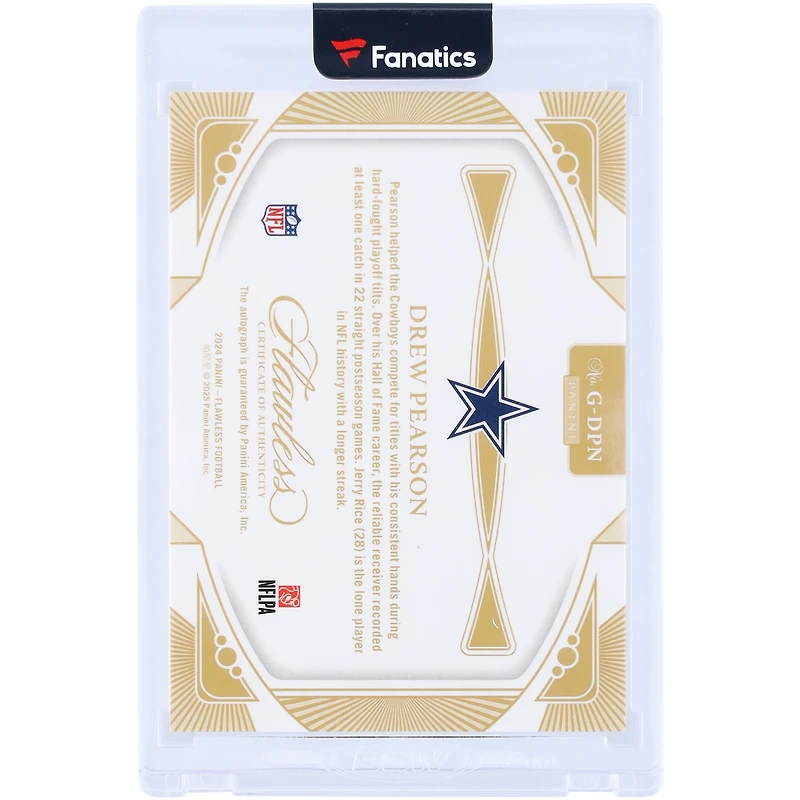 Carte autographiée Drew Pearson des Dallas Cowboys, collection Panini Flawless Greats 2024, n° G-DPN, n° 21/25