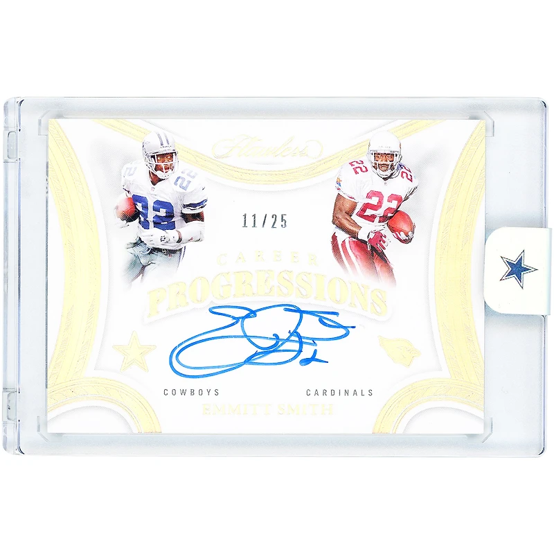Carte autographiée d'Emmitt Smith, collection Panini Flawless Career Progressions 2025, n° CP-ESH, n° 11