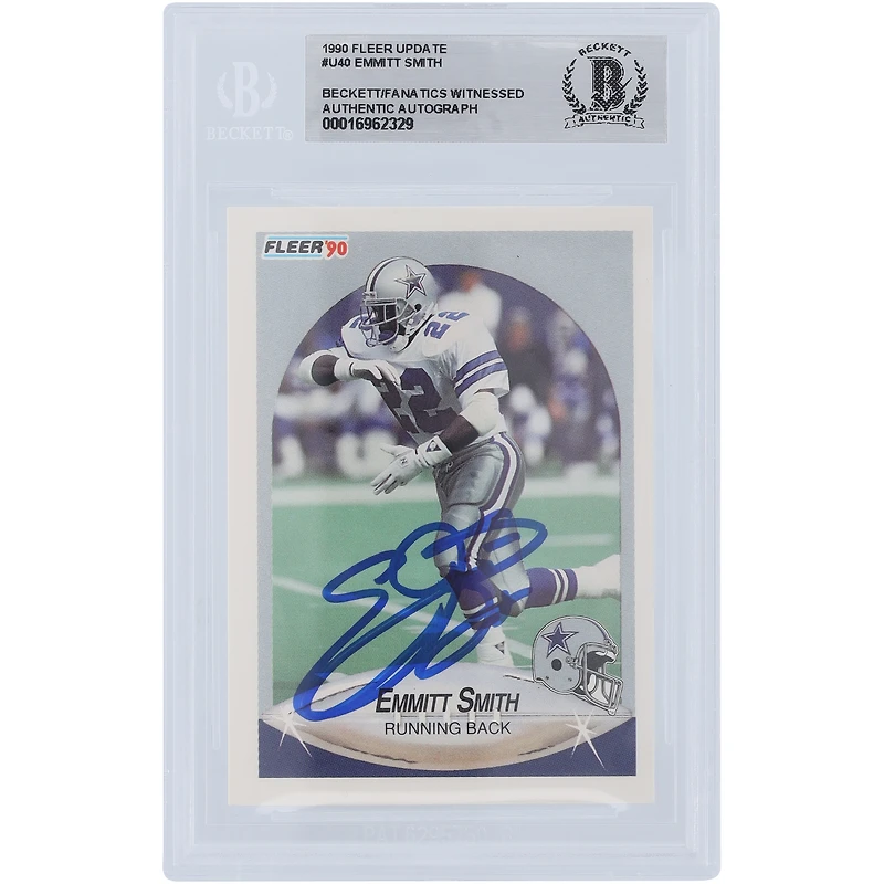 Emmitt Smith Dallas Cowboys Autographed 1990 Fleer Update #U-40 Beckett Fanatics Witnessed Authenticated Rookie Card