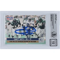 Emmitt Smith Dallas Cowboys Autographed 1990 Pro Set Offensive Rookie of the Year #800 Beckett Fanatics Witnessed Authenticated Rookie Card