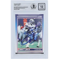 Carte de recrue numéro 101 autographiée par Emmitt Smith des Dallas Cowboys, carte de score supplémentaire n° 101 de Beckett, authentifiée et témoin des fanatiques