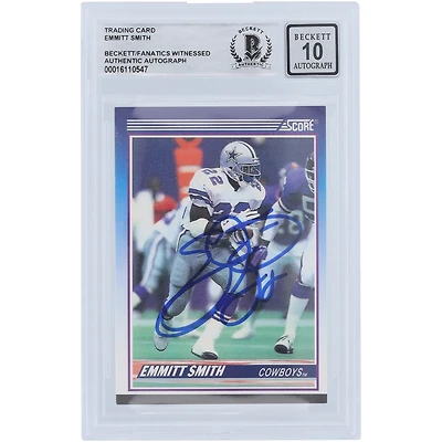 Carte de recrue numéro 101 autographiée par Emmitt Smith des Dallas Cowboys, carte de score supplémentaire n° 101 de Beckett, authentifiée et témoin des fanatiques