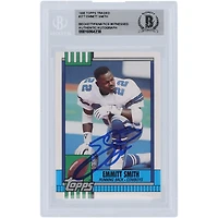 Carte de recrue authentifiée autographiée par Emmitt Smith des Dallas Cowboys, Topps Traded #27T Beckett, 1990