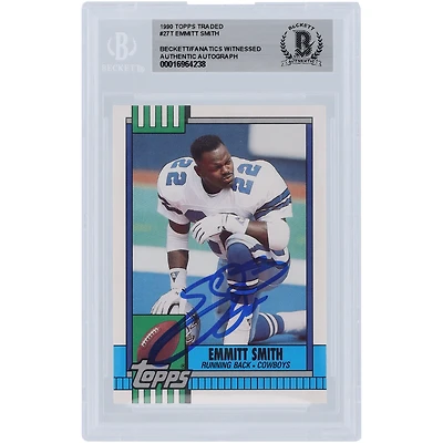 Carte de recrue authentifiée autographiée par Emmitt Smith des Dallas Cowboys, Topps Traded #27T Beckett, 1990