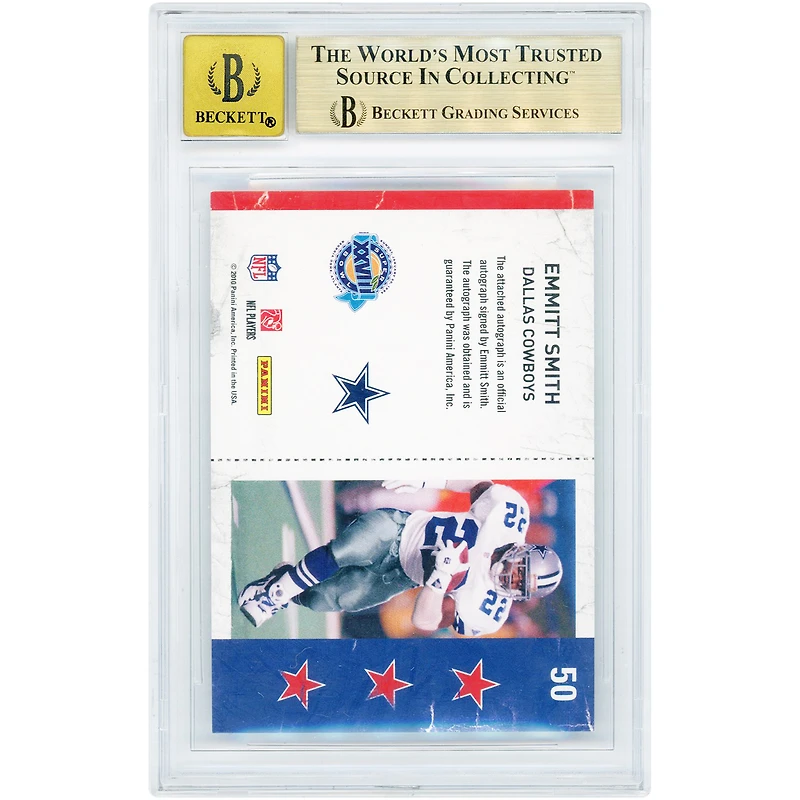 Emmitt Smith Dallas Cowboys Autographed 2010 Panini Playoff Contenders Super Bowl Tickets #50 BGS Authenticated 9.5/10 Card