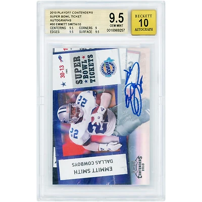Carte autographiée par Emmitt Smith (Dallas Cowboys) - Collection Panini Playoff Contenders 2010 - Billets pour le Super Bowl n° 50 - Authentifiée BGS 9,5/10