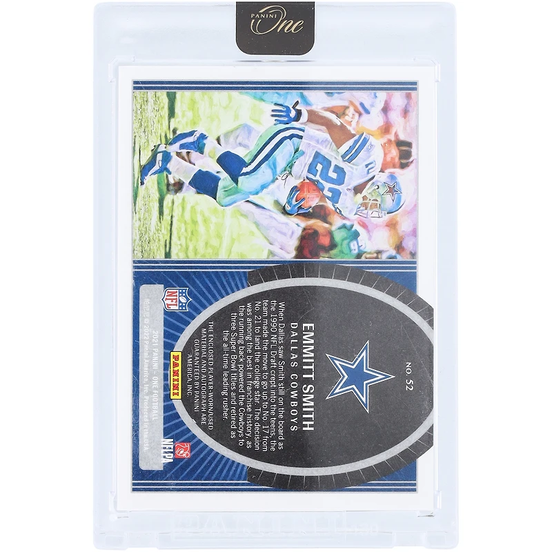 Carte Panini One Quad Relic n° 52 #3/10 autographiée par Emmitt Smith des Cowboys de Dallas 2021