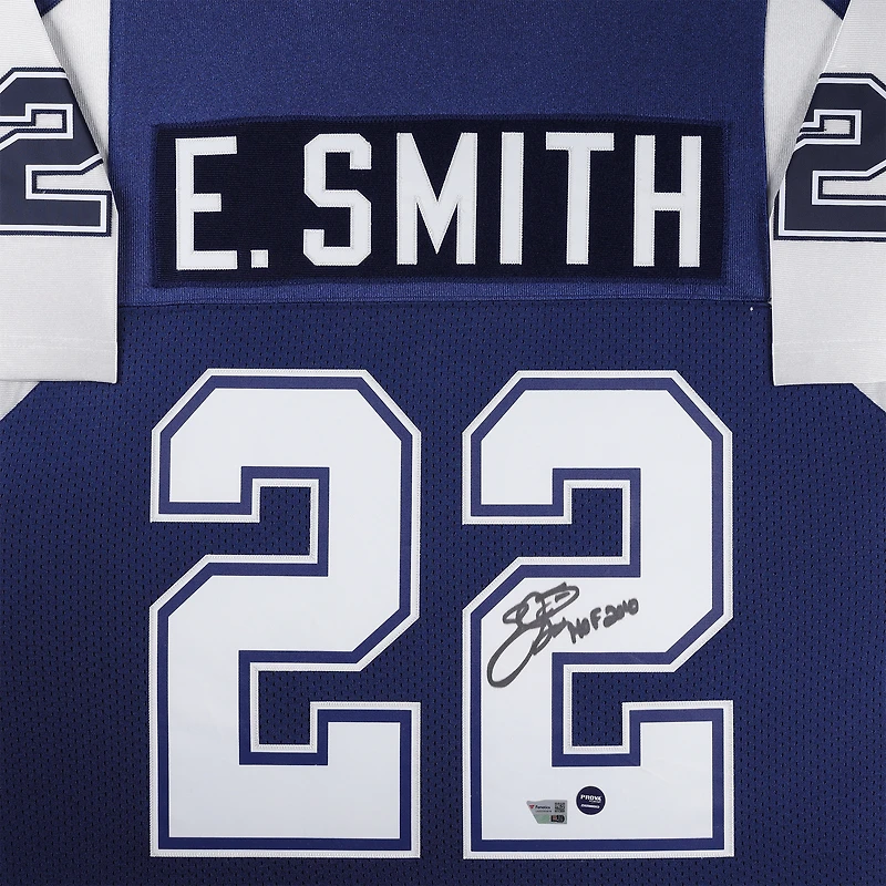 Emmitt Smith Dallas Cowboys Autographed Framed Navy Mitchell & Ness 1995 Throwback Jersey with "HOF 2010" Inscription