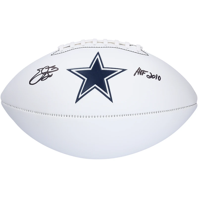 Ballon de football Franklin White Panel autographié par Emmitt Smith des Dallas Cowboys avec l'inscription « HOF 2010 »