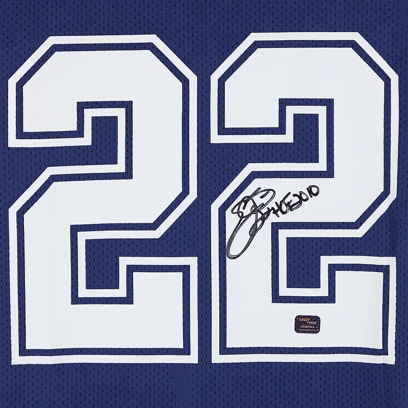 Maillot authentique bleu autographié par Emmitt Smith des Cowboys de Dallas, Mitchell et Ness, avec inscription « HOF 2010 »