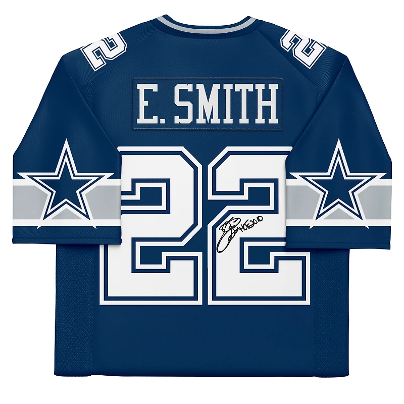 Maillot authentique bleu autographié par Emmitt Smith des Cowboys de Dallas, Mitchell et Ness, avec inscription « HOF 2010 »