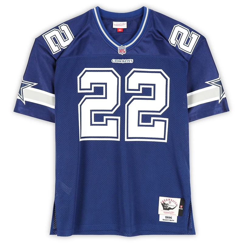 Maillot authentique Mitchell & Ness 1996 bleu marine autographié par Emmitt Smith des Cowboys de Dallas - Signature sur tissu