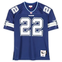 Maillot authentique Mitchell & Ness 1996 bleu marine autographié par Emmitt Smith des Cowboys de Dallas - Signature sur tissu