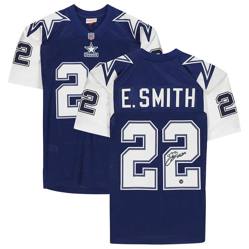 Emmitt Smith Dallas Cowboys autographié Navy Mitchell & Ness authentique 1995 Throwback Jersey avec inscription « HOF 2010 »