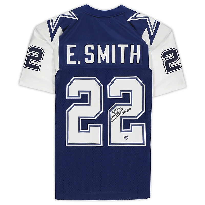 Emmitt Smith Dallas Cowboys autographié Navy Mitchell & Ness authentique 1995 Throwback Jersey avec inscription « HOF 2010 »