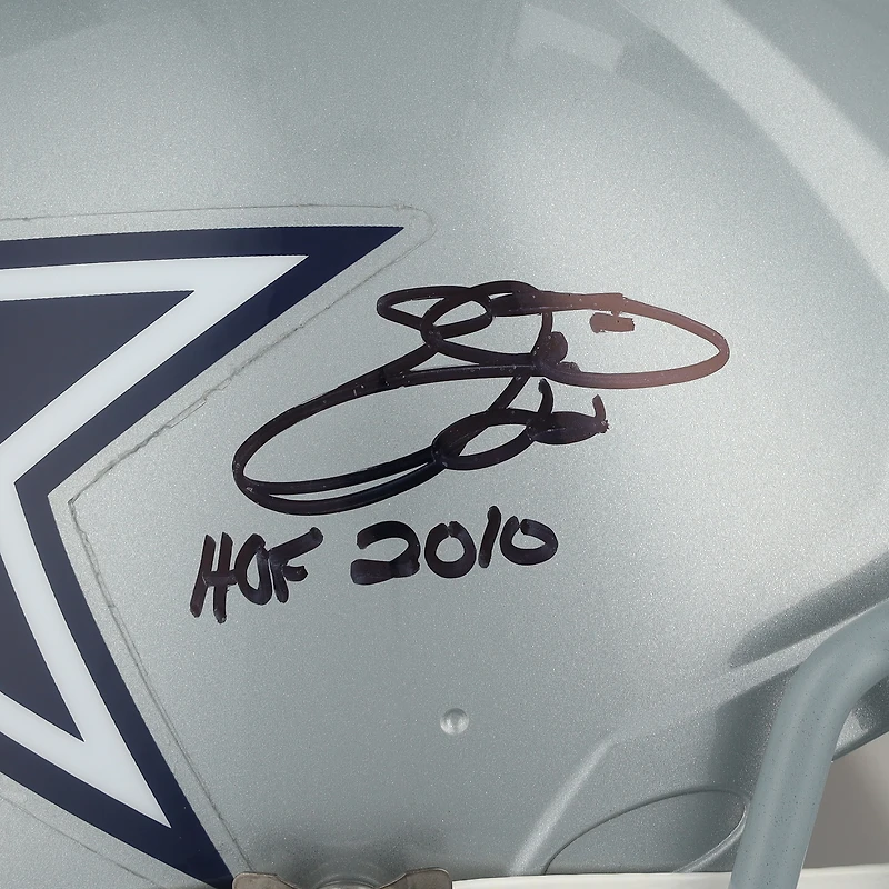 Casque Riddell Speed ​​authentique autographié par Emmitt Smith des Cowboys de Dallas avec inscription « HOF 2010 »