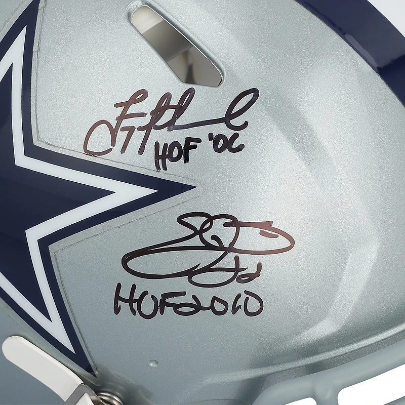 Casque Riddell Speed ​​authentique autographié par Emmitt Smith, Michael Irvin et Troy Aikman des Cowboys de Dallas avec plusieurs inscriptions