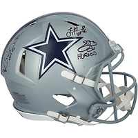 Casque Riddell Speed ​​authentique autographié par Emmitt Smith, Michael Irvin et Troy Aikman des Cowboys de Dallas avec plusieurs inscriptions