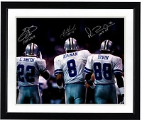 Emmitt Smith, Troy Aikman & Michael Irvin Dallas Cowboys Autographed 16" x 20" Backshot Photograph with Multiple HOF Inscriptions