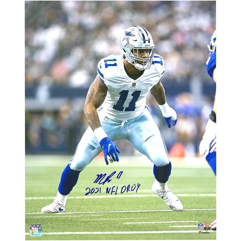 Photographie authentique autographiée de Micah Parsons Dallas Cowboys 2021 NFL Defensive Rookie of the Year 16'' x 20'' avec inscription « 21 NFL DROY »