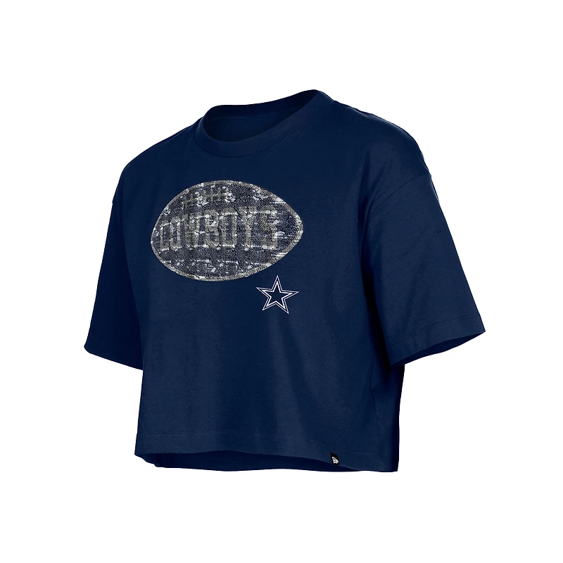 T-shirt boxy à sequins bleu marine Dallas Cowboys de New Era pour fille