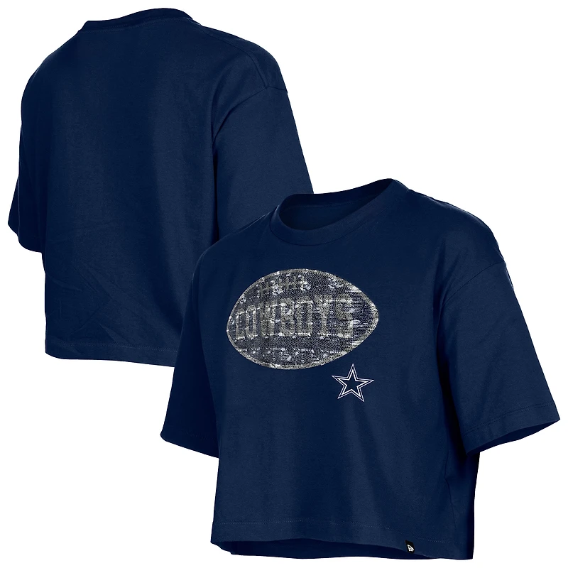T-shirt boxy à sequins bleu marine Dallas Cowboys de New Era pour fille