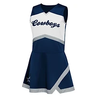 Ensemble deux pièces bleu marine Dallas Cowboys pour filles d'âge préscolaire : robe-salopette et bloomer assortis, style capitaine de cheerleading.