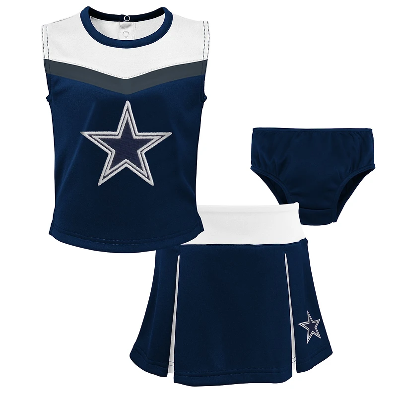 Ensemble deux pièces de pom-pom girl Dallas Cowboys pour petites filles, bleu marine, avec bloomer