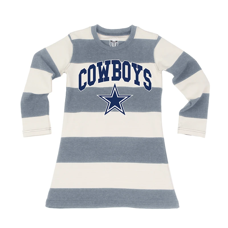 Girls Toddler Wes & Willy  Gray/White Dallas Cowboys Long Sleeve Rugby Tri-Blend Dress