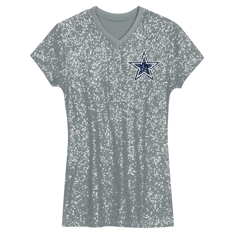Girls Youth Micah Parsons Silver Dallas Cowboys Sequin Player Name & Number V-Neck Dress