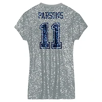 Girls Youth Micah Parsons Silver Dallas Cowboys Sequin Player Name & Number V-Neck Dress